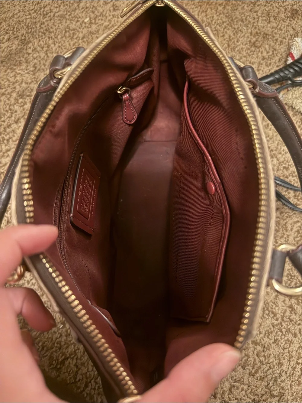 Coach Brown Signature Canvas Satchel with Black Leather Trim
